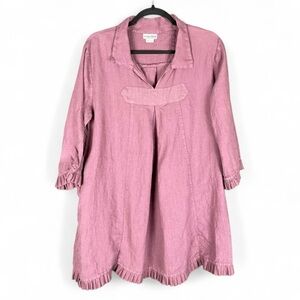 Embellish L/XL Linen Blend Babydoll Ruffle Boho Peasant Cottage Mini Dress Mauve